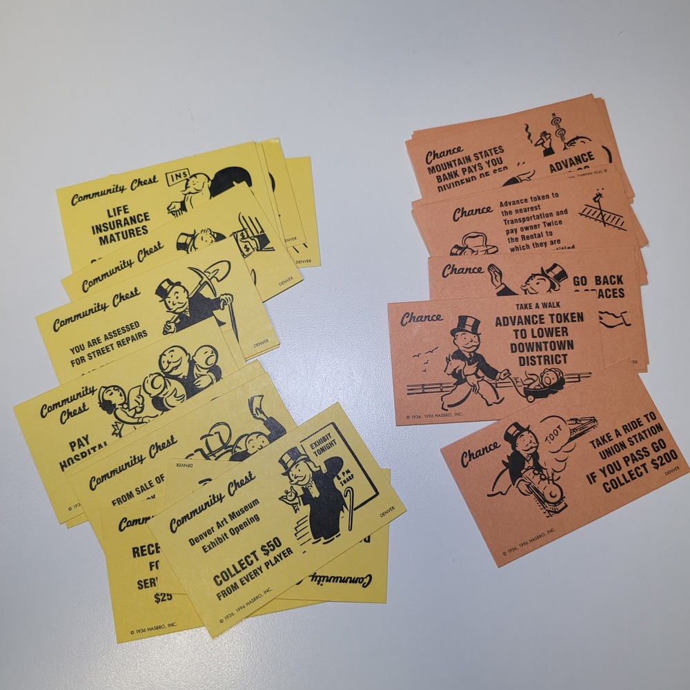 Monopoly Community Chest and Chance Cards Replacement Game‎ Denver Hasbro 1996